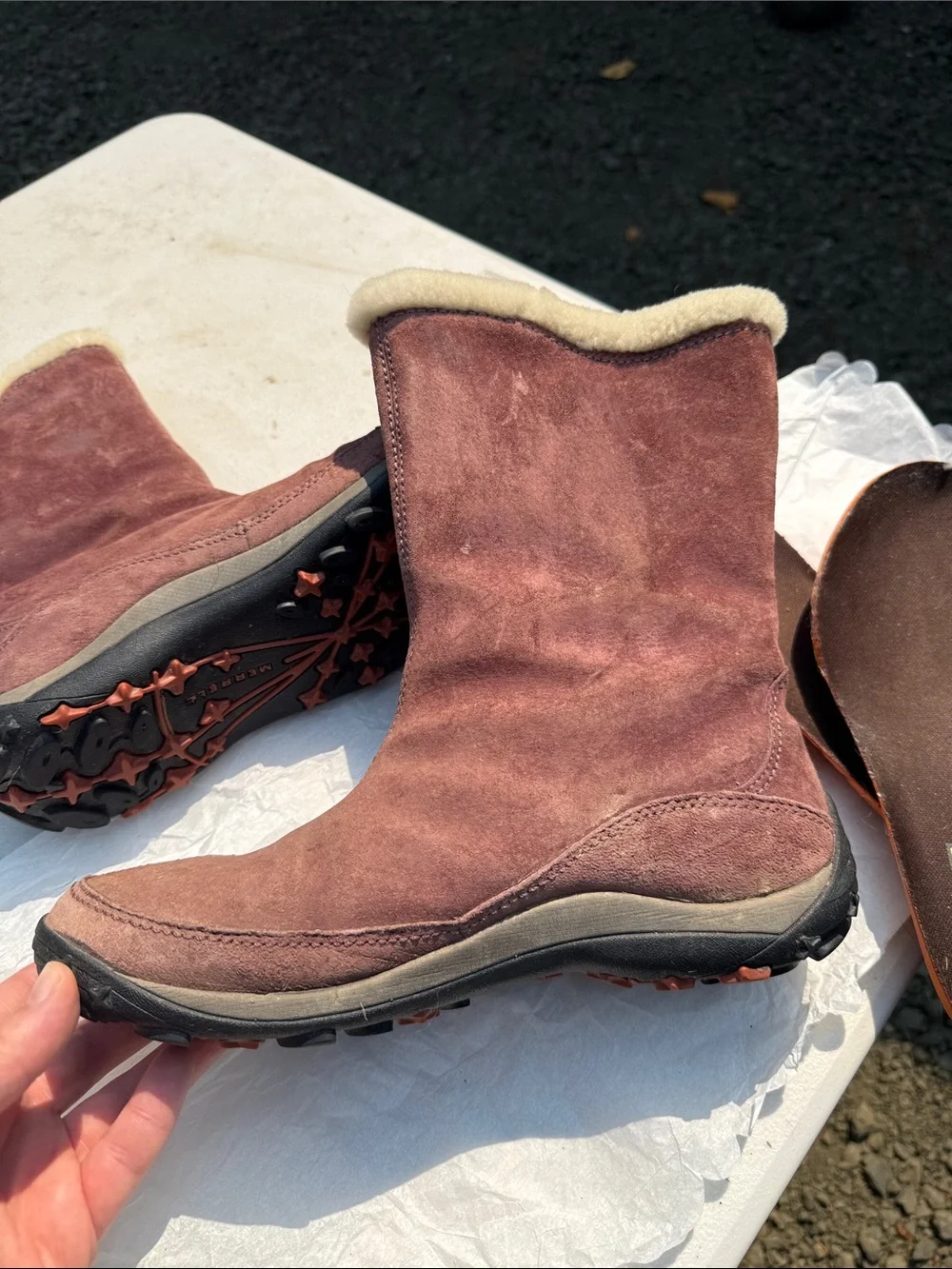 Merrell Women's Brown Suede Shearling-Trim Winter Pull-On Boots